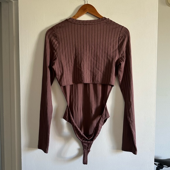 Aritzia Wilfred Mauve Maincy Open Back Long Sleeve Bodysuit Size Large EUC - Picture 5 of 8